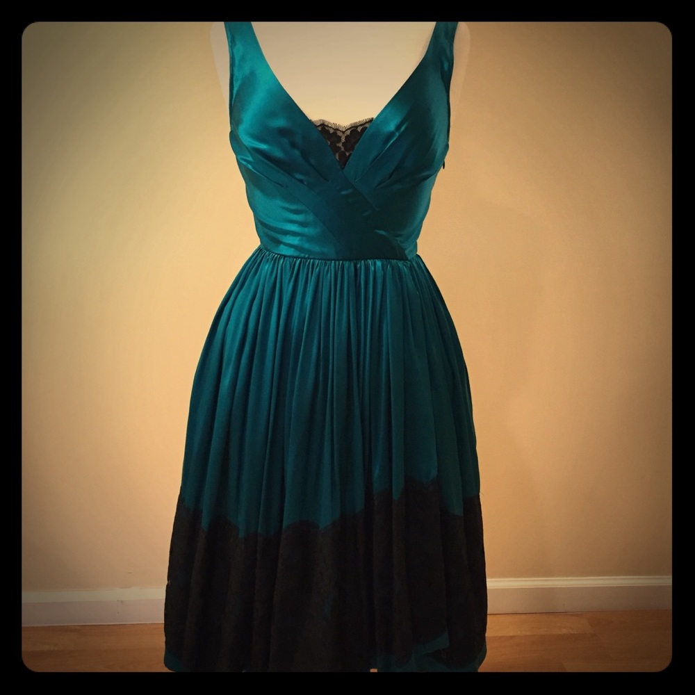 Teal satin dress from Anthropologie